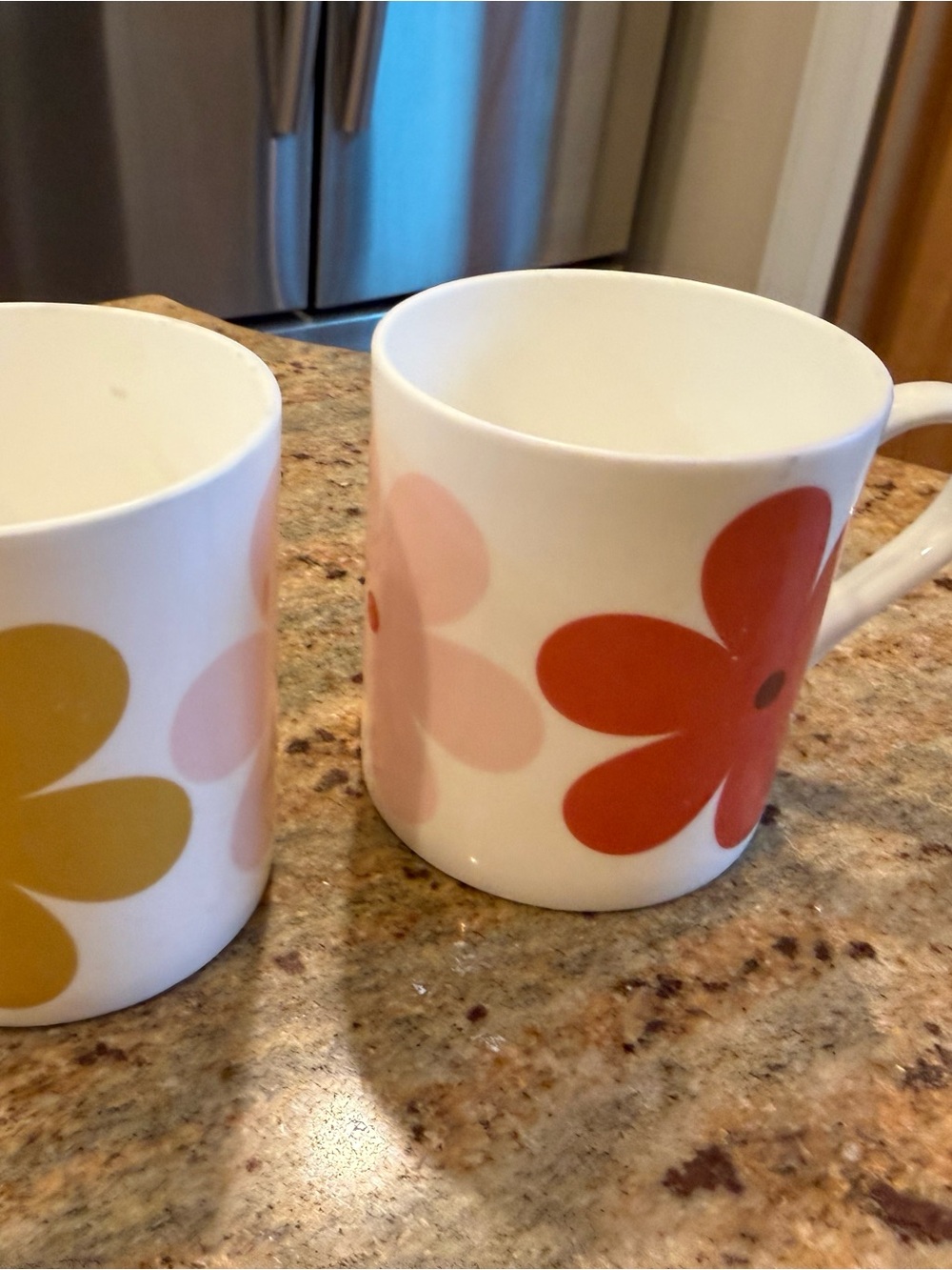 Set of two Caroline Gardner Floral Ceramic Coffee Mug - Pink and Orange